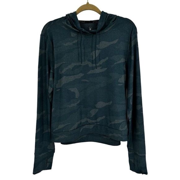 Spyder Camo Hoodie Pullover Long Sleeve Top Blue Large - Picture 1 of 9
